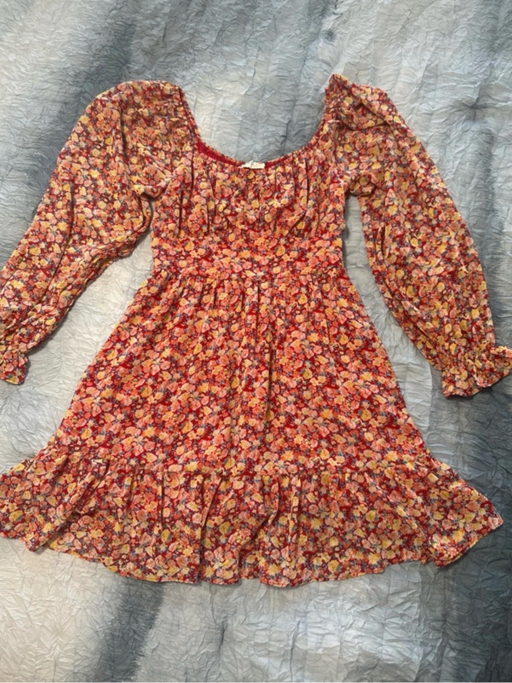 Floral Ruffle Dress - Red Multi